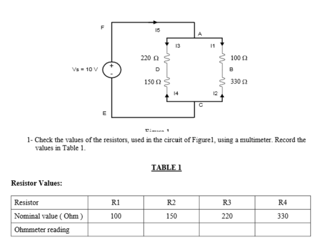 Solved F 15 13 220 Ω ş Vs = 10 v D 100 Ω B 3302 1502 14 12 E | Chegg.com