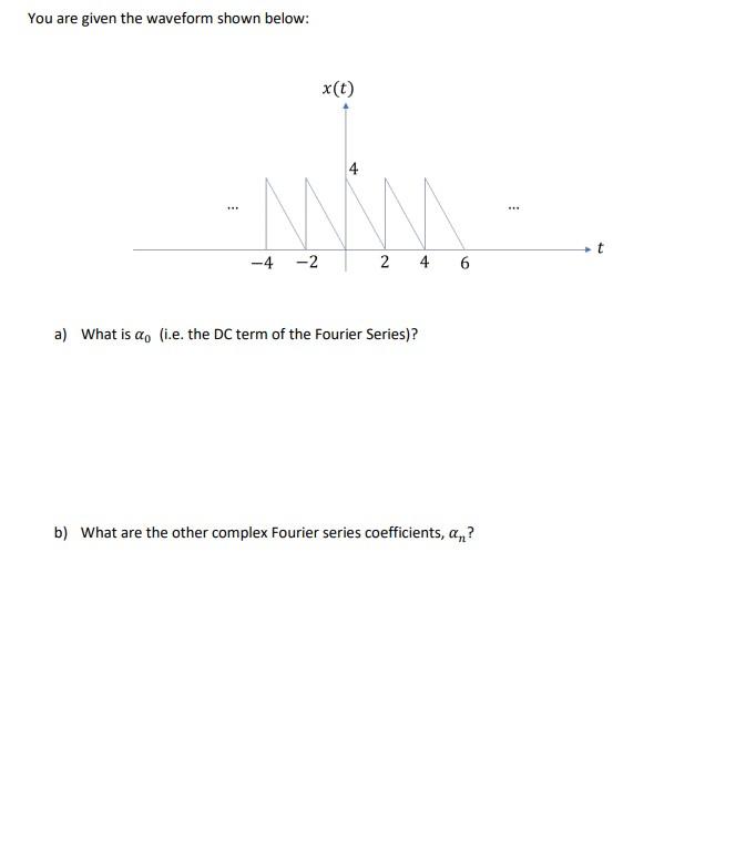 Solved You are given the waveform shown below: x(t) M t -4 | Chegg.com