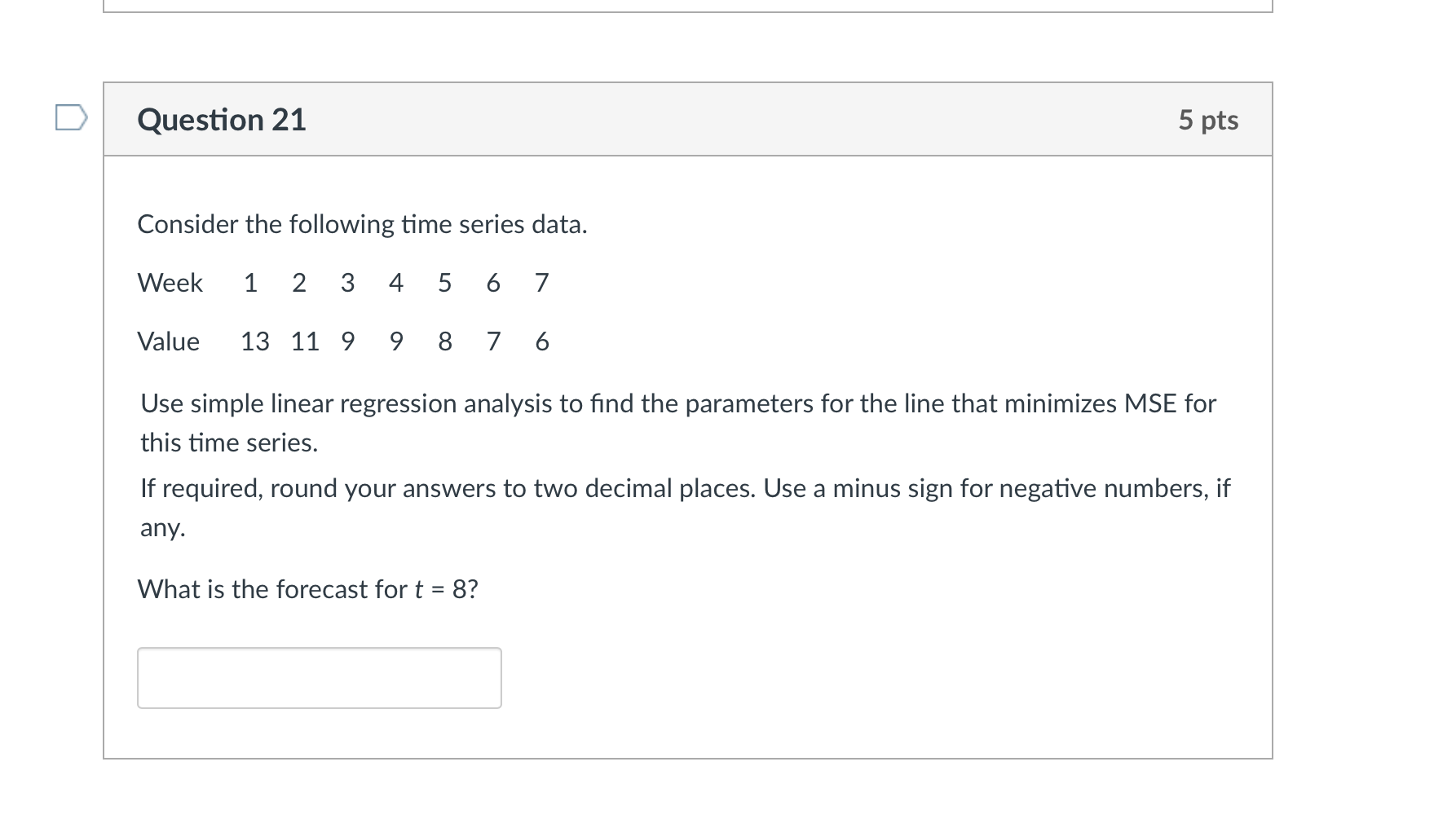 Solved Question 19 5 pts Consider the following time series | Chegg.com