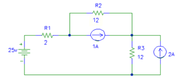 R1 R2 R3 Analysis Solved R2 12 R1 2 1A 25v R3 12 2A | Chegg.com