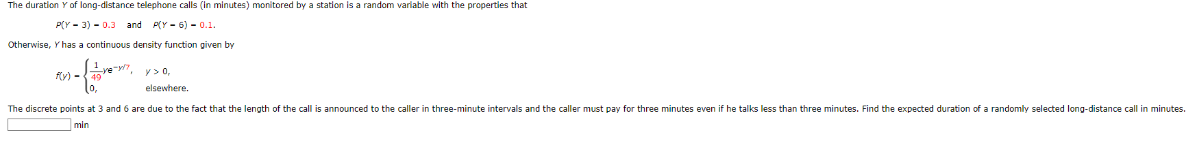 Solved The duration Y of long-distance telephone calls (in | Chegg.com
