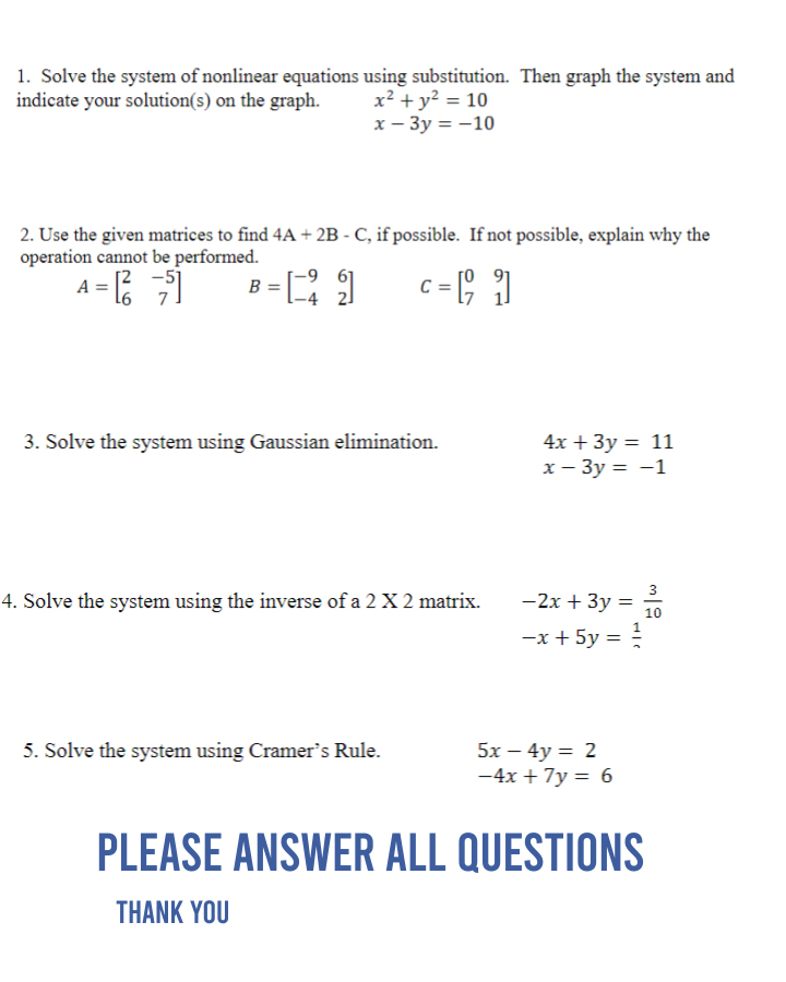 Solved PLEASE ANSWER ALL QUESTIONSTHANK YOU | Chegg.com