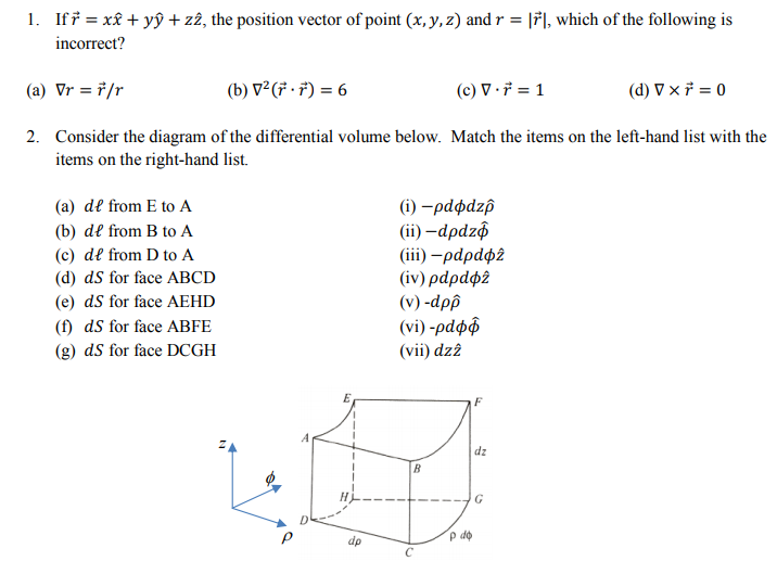 Solved 1 Ifr X Yỹ Zi The Position Vector Of Point Chegg Com