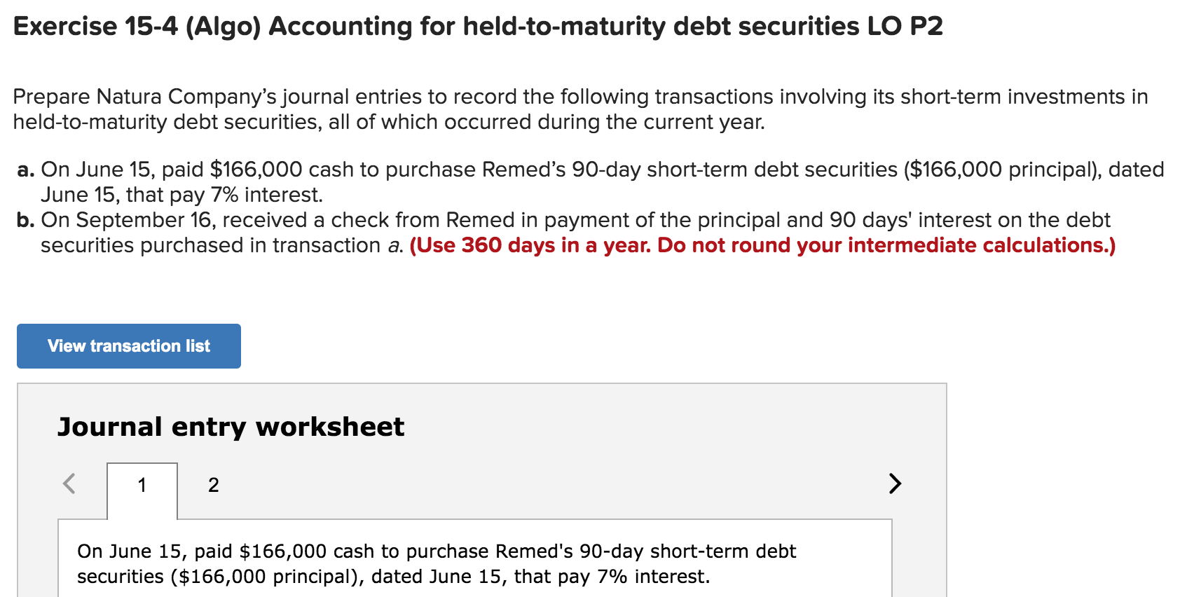 Solved Exercise 154 (Algo) Accounting for heldtomaturity