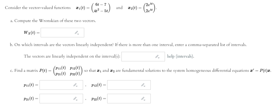 Solved Consider the vector-valued functions 21(t) = 6t - 7 | Chegg.com