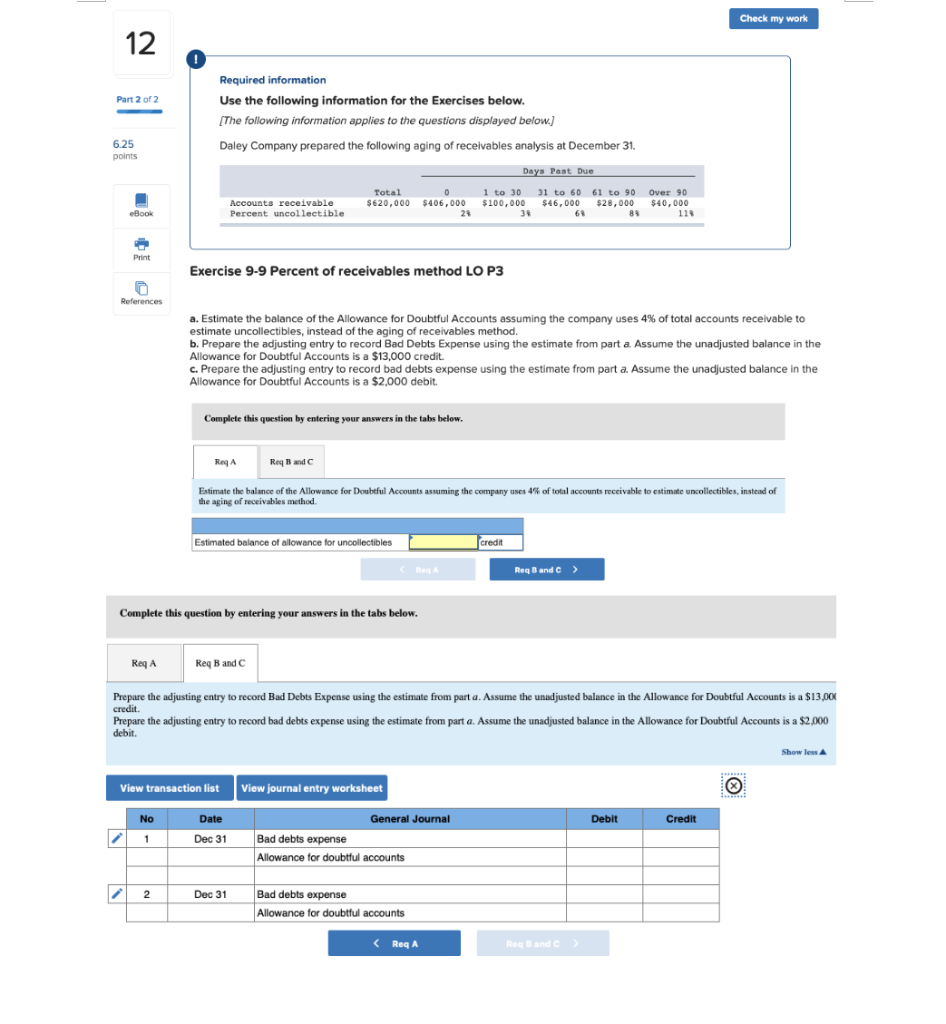 Solved Check my work Required information Part 2 of 2 Use | Chegg.com