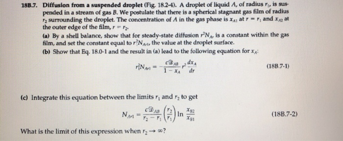 Solved 18B.7. Diffusion from a suspended droplet (Fig, | Chegg.com