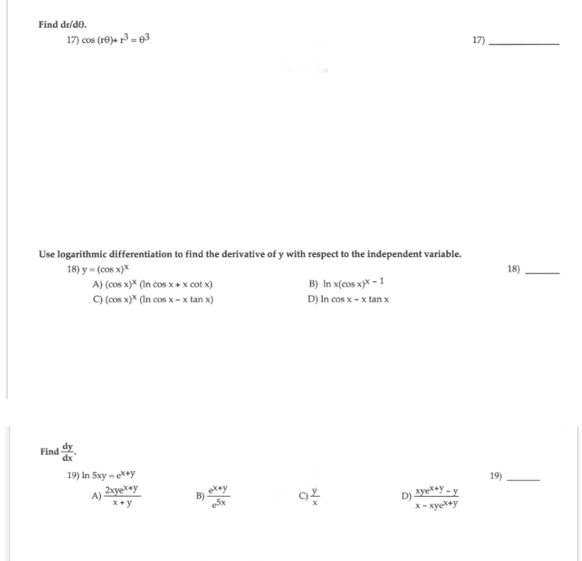 Solved Find the derivative of y with respect to the | Chegg.com