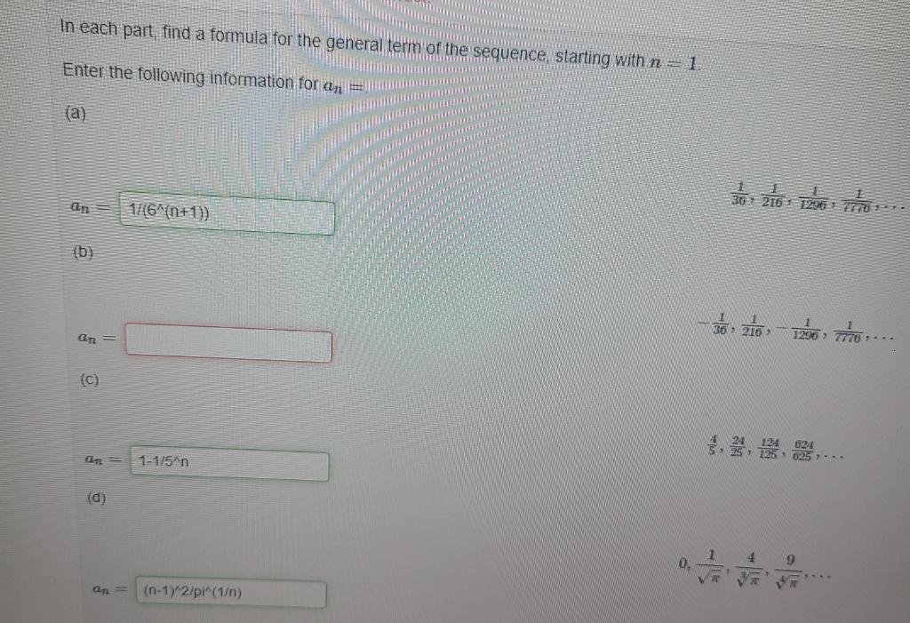 Solved In each part, find a formula for the general term of | Chegg.com