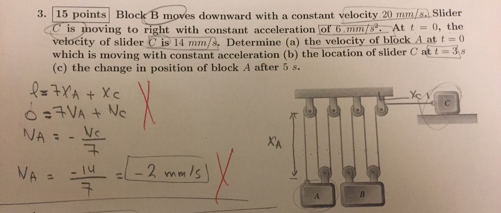 Solved 3. 15 Points Block B Moves Downward With A Constant | Chegg.com