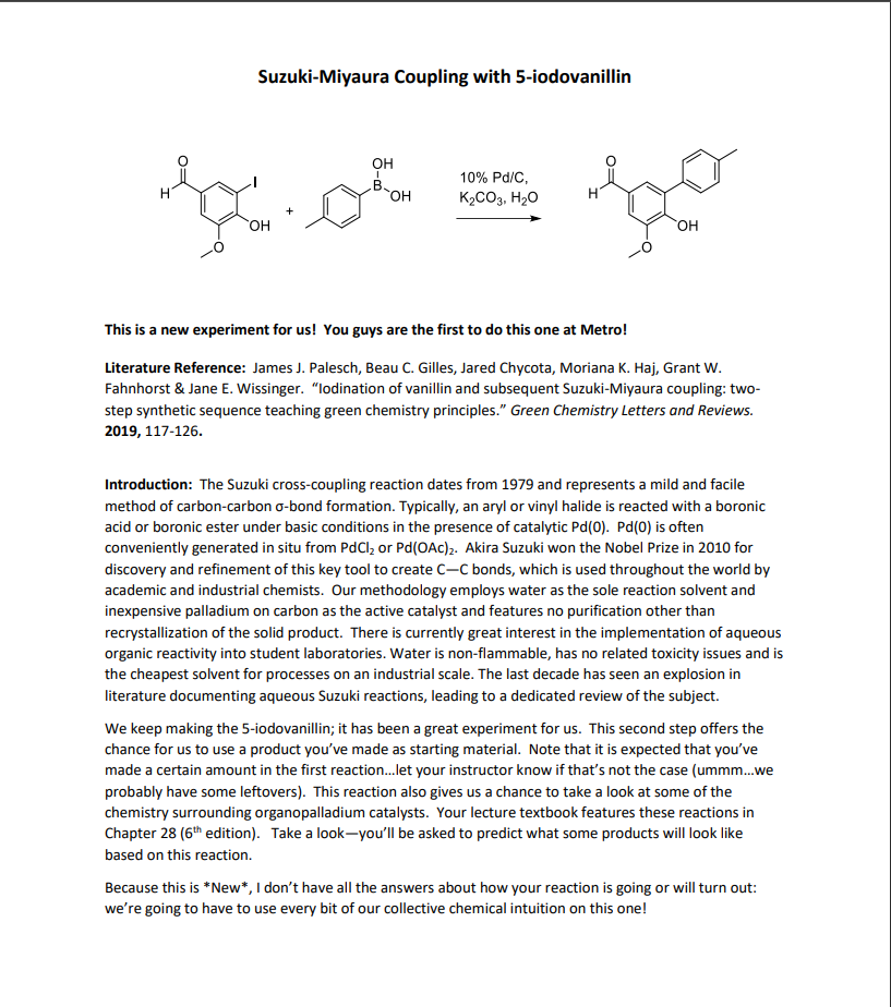 Solved Suzuki-Miyaura Coupling With 5-iodovanillin . OH B. | Chegg.com