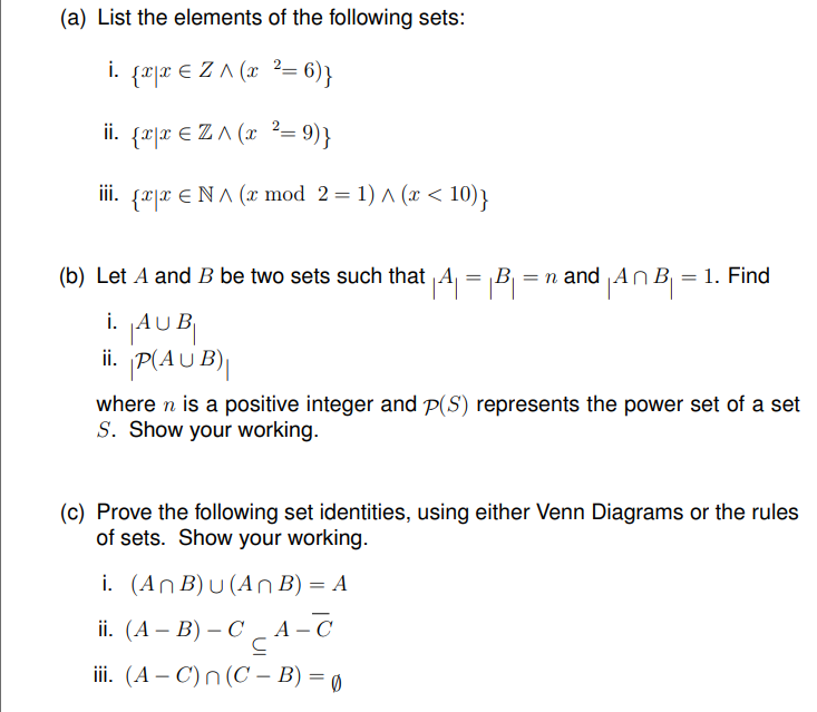 Solved (a) List The Elements Of The Following Sets: I. | Chegg.com