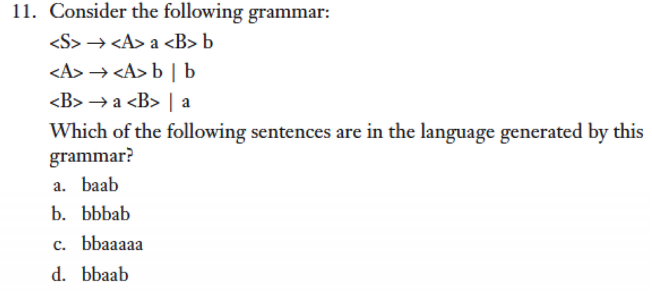 Solved 11. Consider The Following Grammar: → A B | Chegg.com