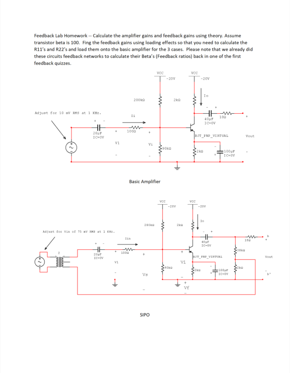 Solved Feedback Lab Homework -- Calculate The Amplifier | Chegg.com