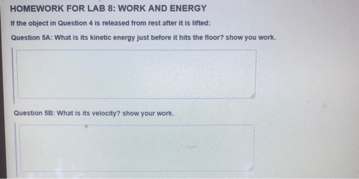 Homework for lab 4 work and energy