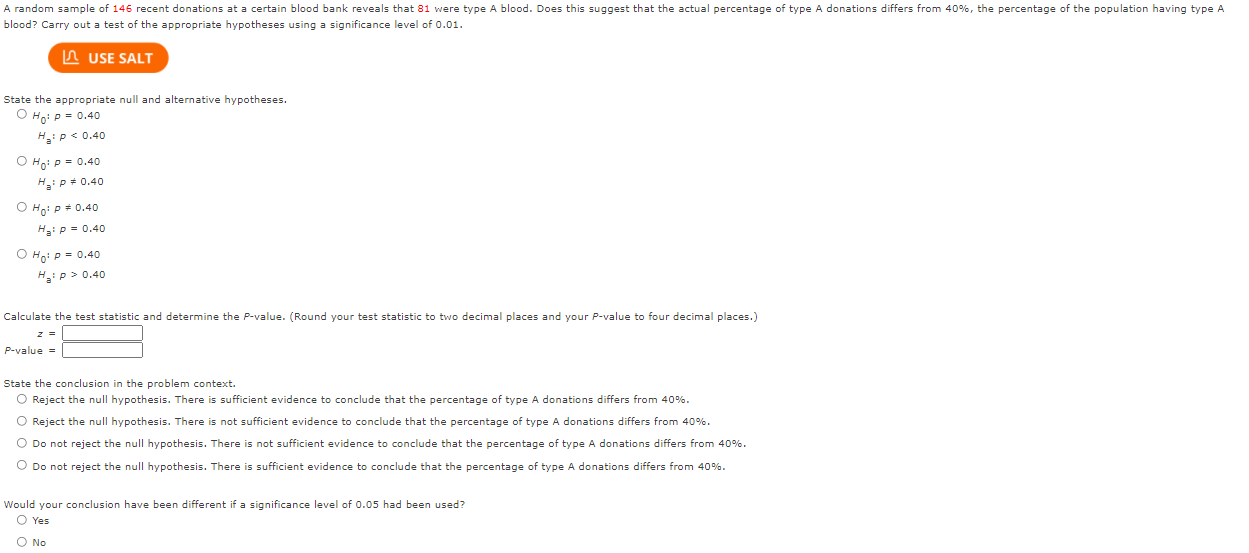Solved A random sample of 146 recent donations at a certain | Chegg.com