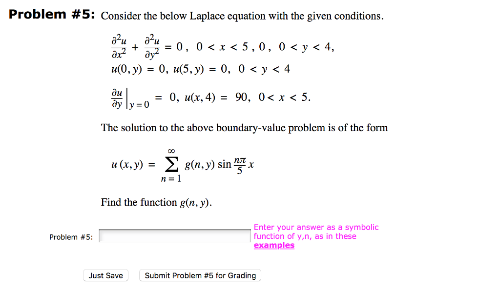 Solved Problem #5: Consider The Below Laplace Equation With | Chegg.com