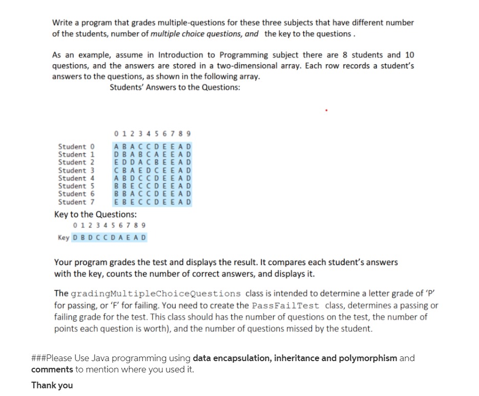 Solved Write a program that grades multiple-questions for | Chegg.com