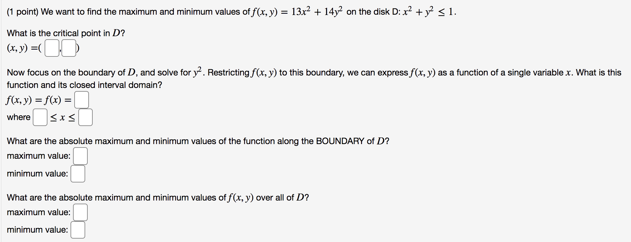 Solved (1 point) We want to find the maximum and minimum | Chegg.com
