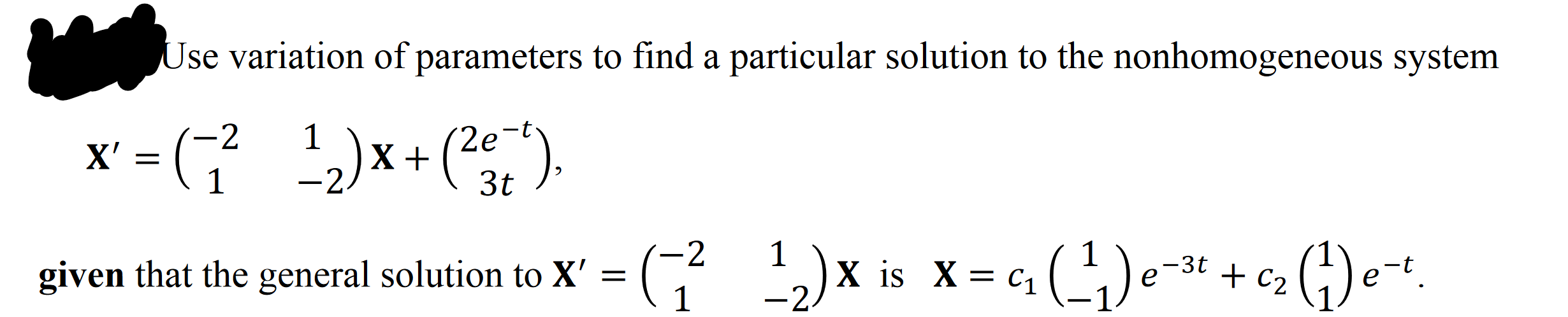 Solved Use variation of parameters to find a particular | Chegg.com