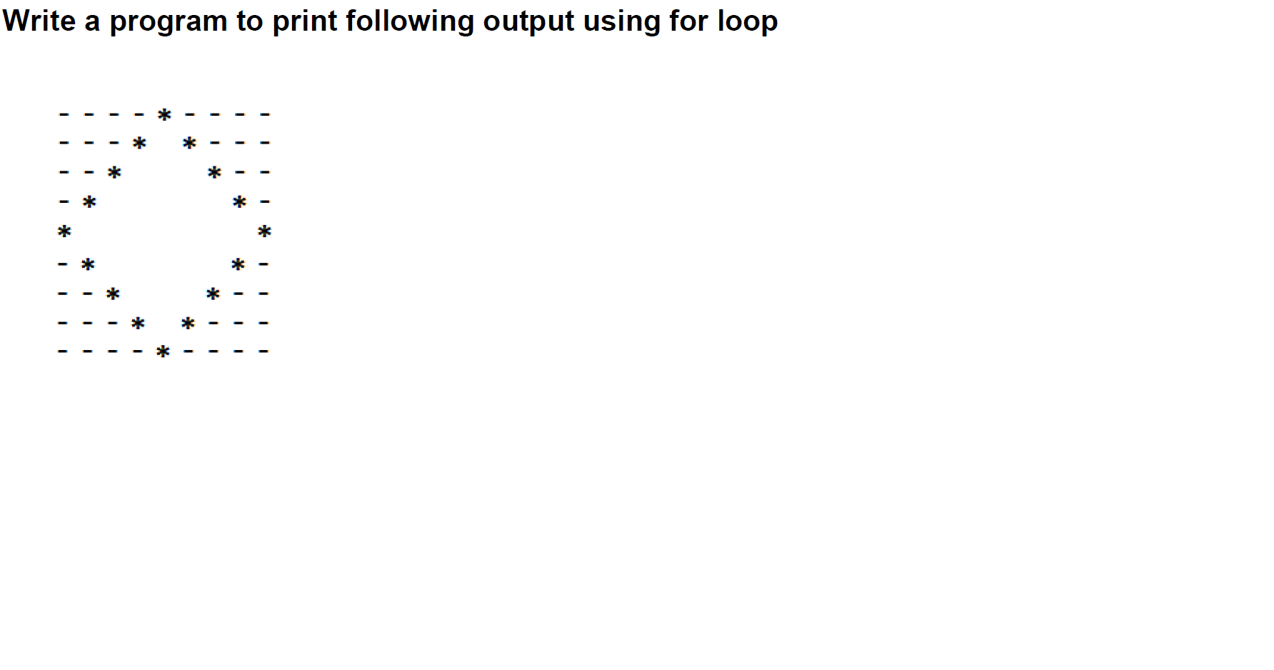 Solved Write a program to print following output using for | Chegg.com