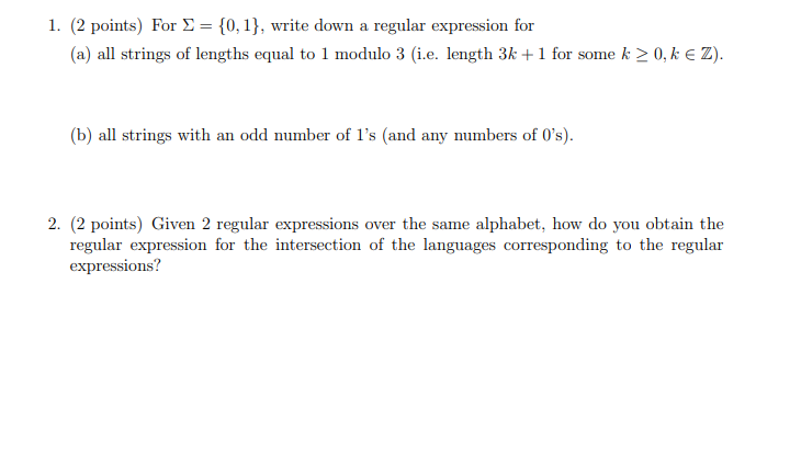 Solved 1. (2 points) For I = {0,1}, write down a regular | Chegg.com