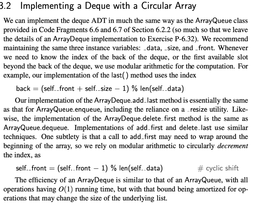 Solved PYTHON PROGRAM Complete ArrayDeque implementation of | Chegg.com