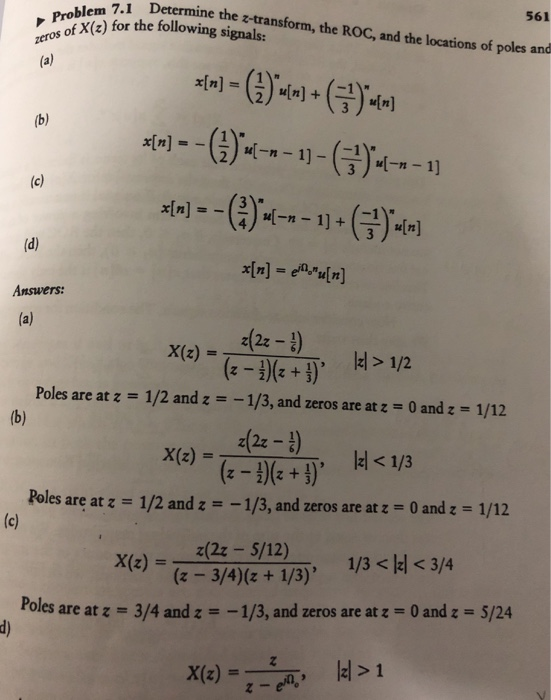 Solved blem 7.1 Determine the z-transform, the ROC, and the