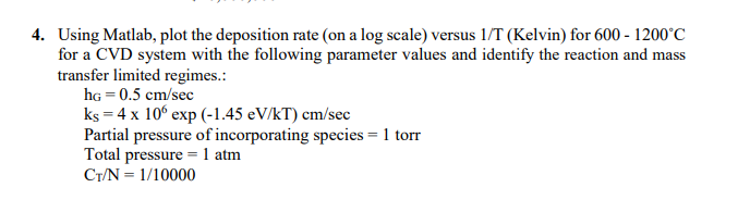 Solved 4. Using Matlab, plot the deposition rate (on a log | Chegg.com