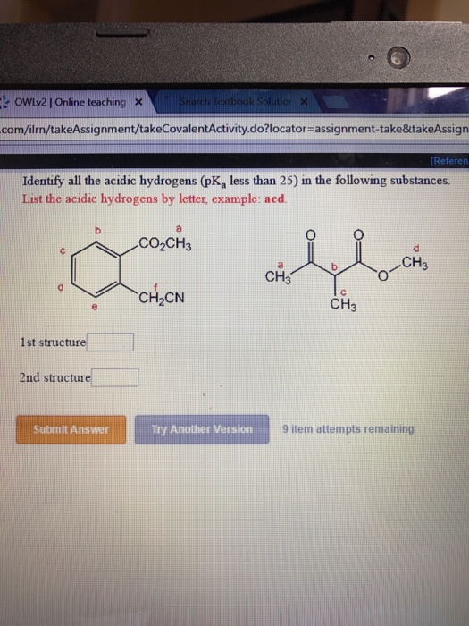 Solved Identify All The Acidic Hydrogens Pk A Less Than 25