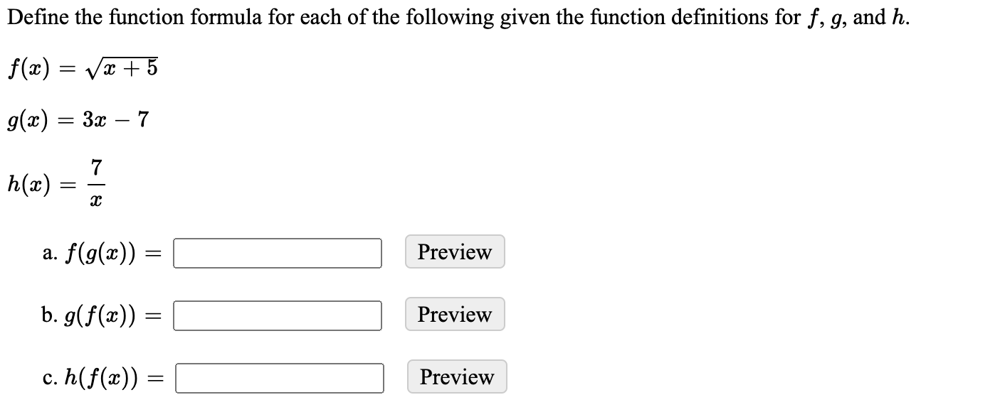 Solved Define the function formula for each of the following | Chegg.com