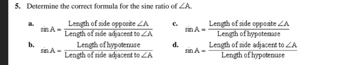 Solved Determine the correct formula for the sine ratio of | Chegg.com