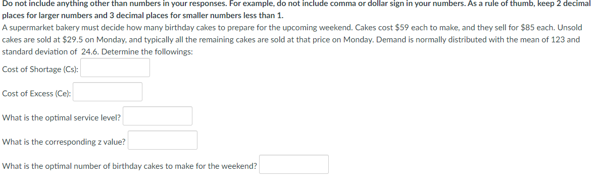 Solved Do not include anything other than numbers in your | Chegg.com
