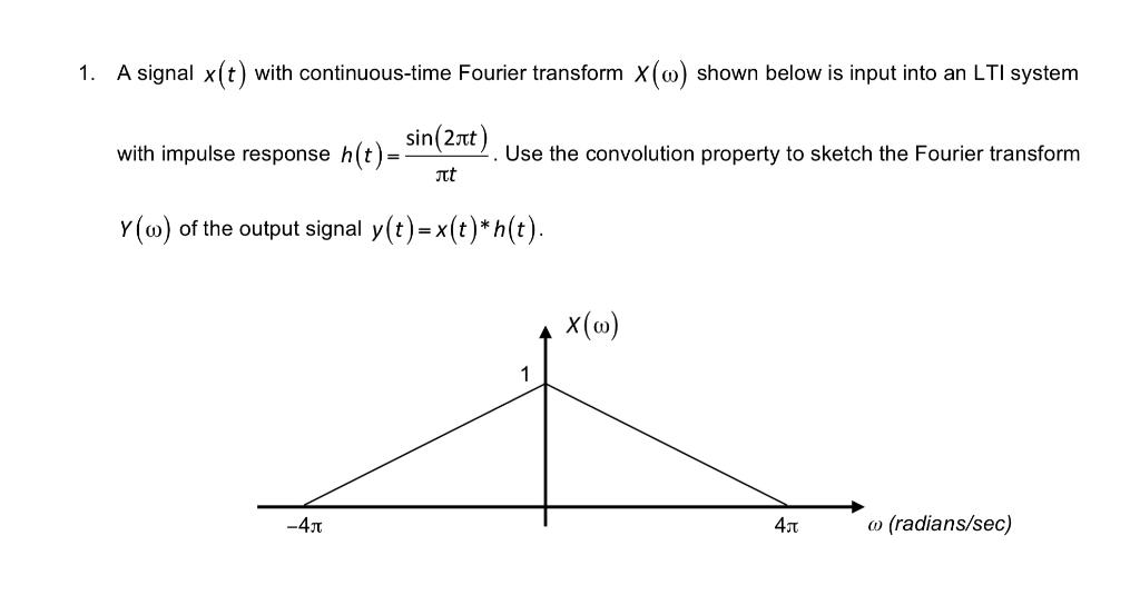 Solved 1. A signal x(t) with continuoustime Fourier
