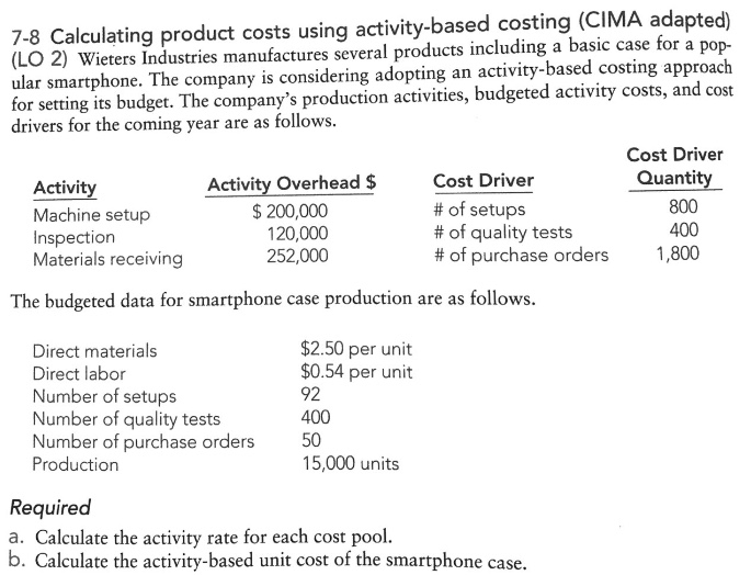 Solved 7-8 Calculating Product Costs Using Activity-based | Chegg.com