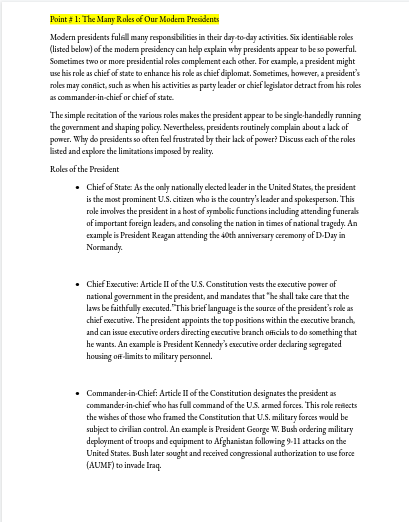 Point # 1: The Many Roles of Our Modern Presidents | Chegg.com