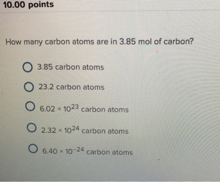 10 power 23 atoms of carbon