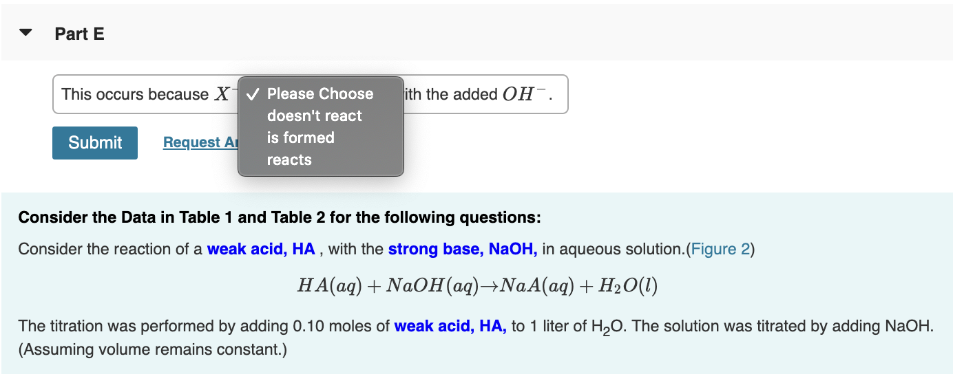 Solved The Parts that follow will refer to Table 1 or Table | Chegg.com