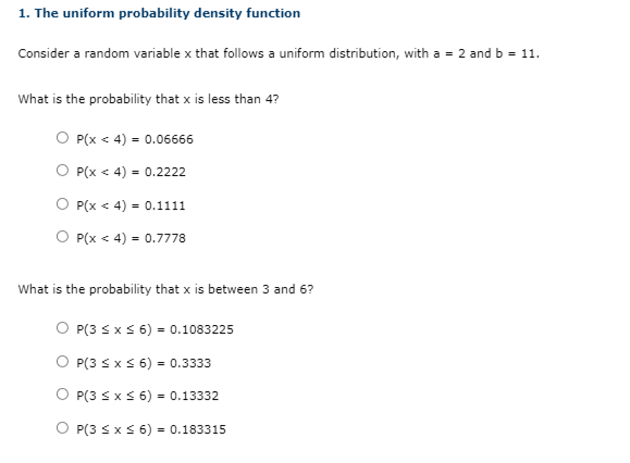 Solved 1. The uniform probability density function Consider | Chegg.com