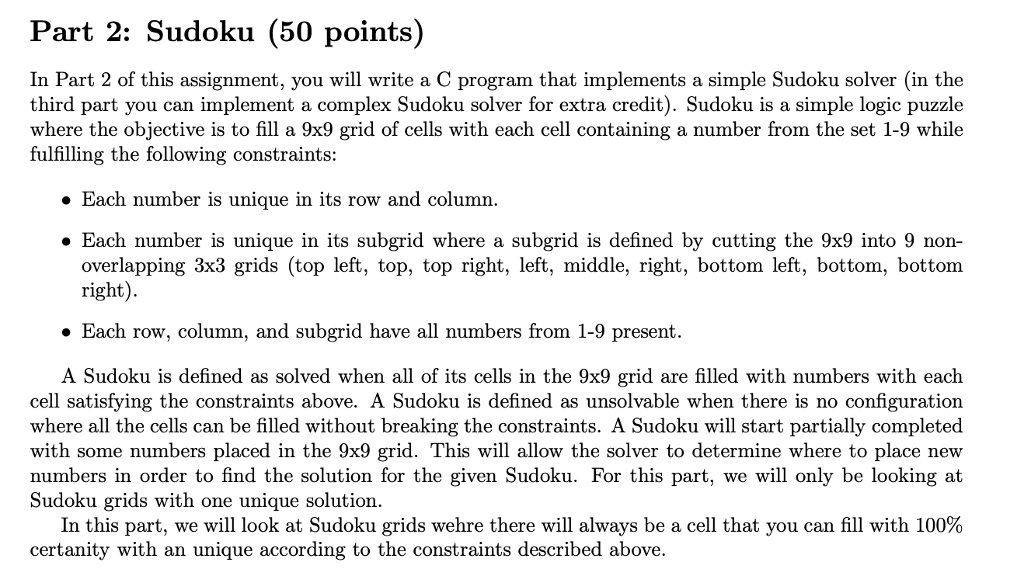 Part 2: Sudoku (50 points) In Part 2 of this | Chegg.com