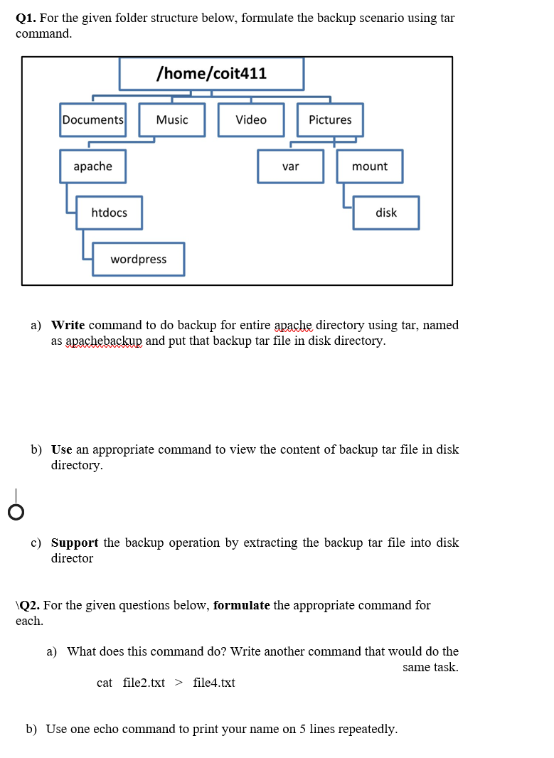 Solved Q1. For the given folder structure below, formulate | Chegg.com