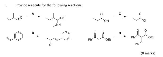 Solved 1. Provide reagents for the following reactions: | Chegg.com