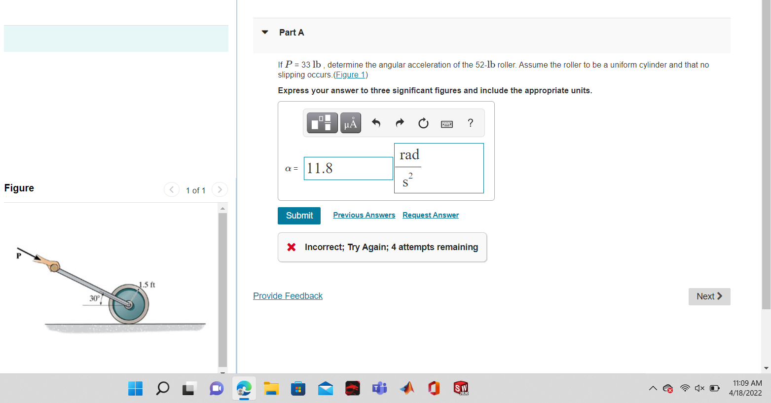 Solved Part A If P = 33 lb, determine the angular | Chegg.com