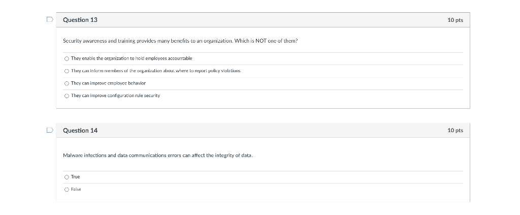 Solved Question 13 10 pts Security awareness and training | Chegg.com