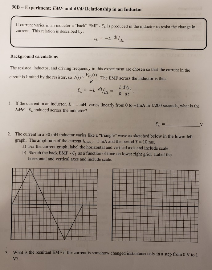 Solved 30B Experiment EMF and di/dt Relationship in an