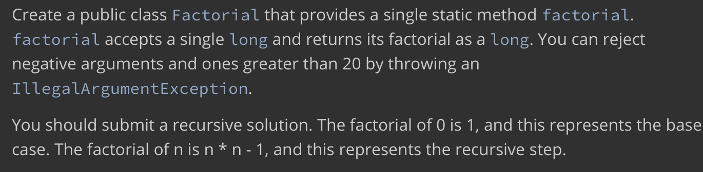 Solved Create a public class Factorial that provides a | Chegg.com