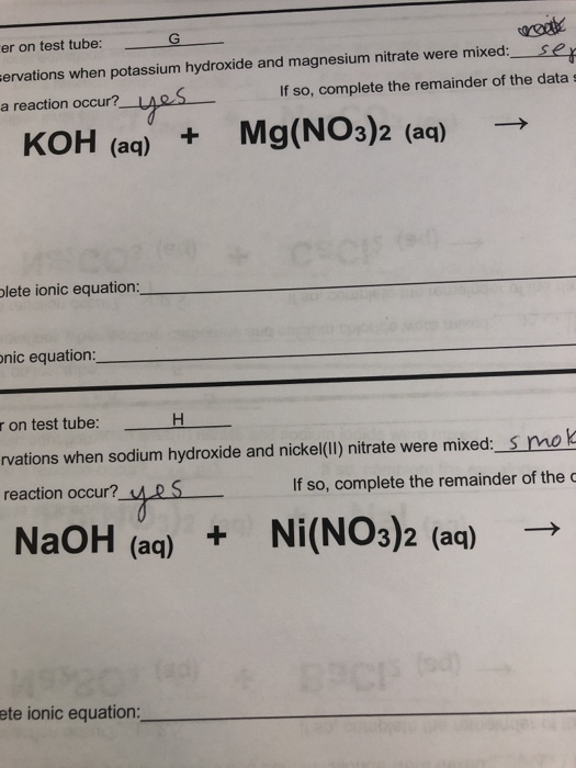 Solved er on test tube ervations when potassium hydroxide