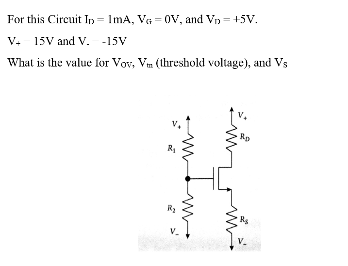 Solved For this Circuit ID=1 mA, VG=0 V, and VD=+5 V. V+=15