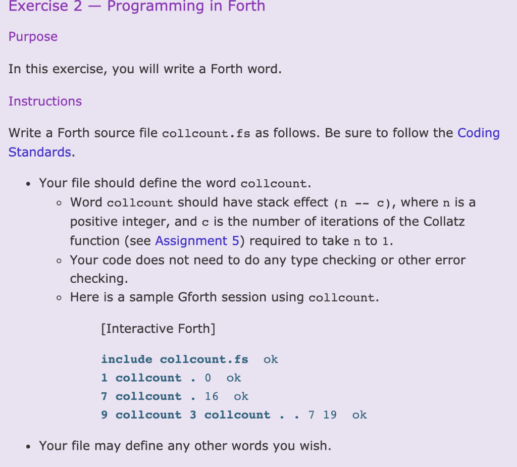 Exercise 2 Programming in Forth Purpose In this | Chegg.com