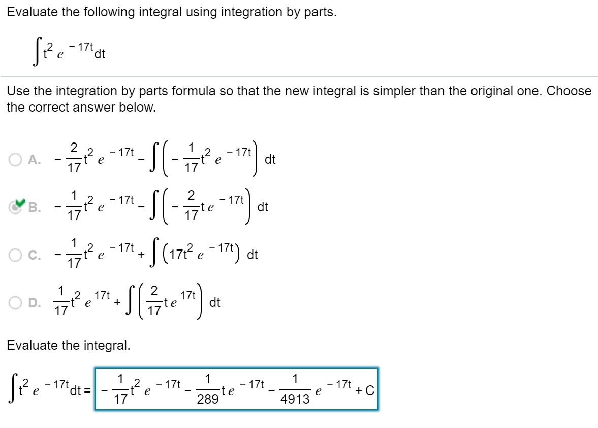 Solved Evaluate the following integral using integration by | Chegg.com